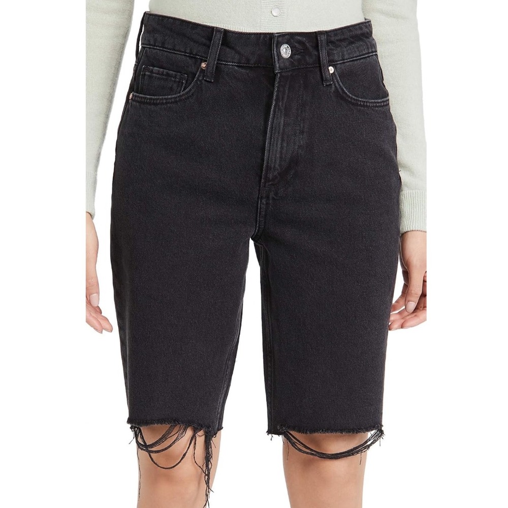 NWT PAIGE Robbie High Rise Bermuda Shorts Womens Black Meadow Stringy Hem 31